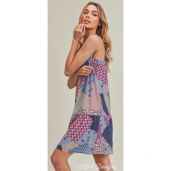 LAST 1! Multi Print Flowy Silhouette Spring Spaghetti Adjustable Strap Dress! - Picture 5 of 7